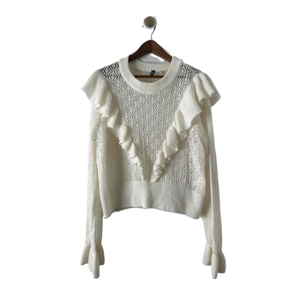 H&M Sweater Womens Size XXL Ivory White Pullover Longsleeve Ruffled Lacebook - Picture 10 of 10